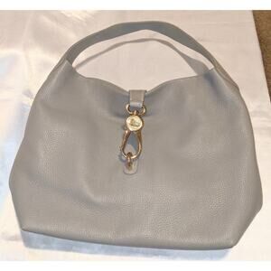 Dooney & Bourke Belvedere Gray Pebbled Leather Logo Lock Hobo Shoulder Bag EUC